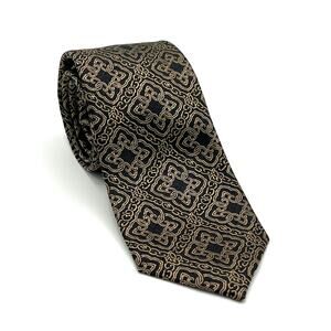 Sean John 100% Silk Black and Gold Geometric Pattern Men’s Tie